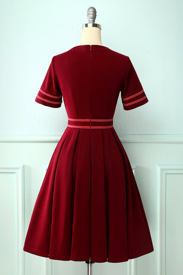 Borgonha Vintage vestido de mangas curtas